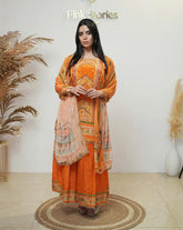 Crepe silk orange mirror work Sharara suit